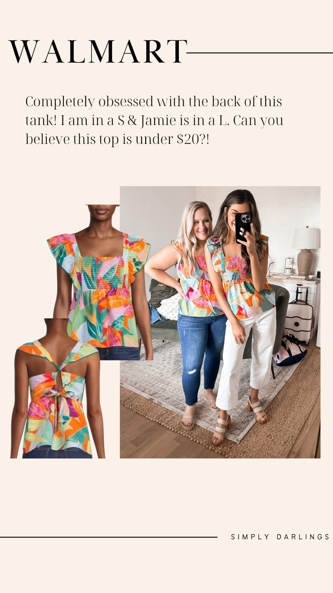 Completely obsessed with the back of this tank from Walmart!! I am in a S & Jamie is in a L. Can you believe this top is under $20?! 

#LTKunder50 #LTKSeasonal #LTKstyletip