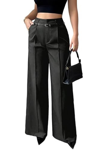 NRTHYE Business Casual Pants for Women High Waisted Straight Wide Leg Work Trousers Dress Suit Pants with Pockets | Amazon (US)