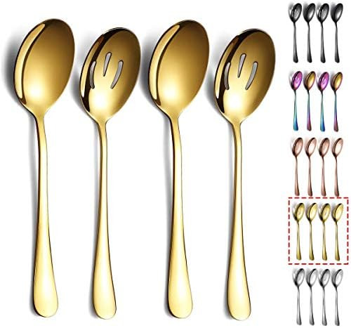 Gold Serving Spoons 4 Pieces, Kyraton Titanium Plating Serving Spoon, Include 2 Serving Spoon And... | Amazon (US)