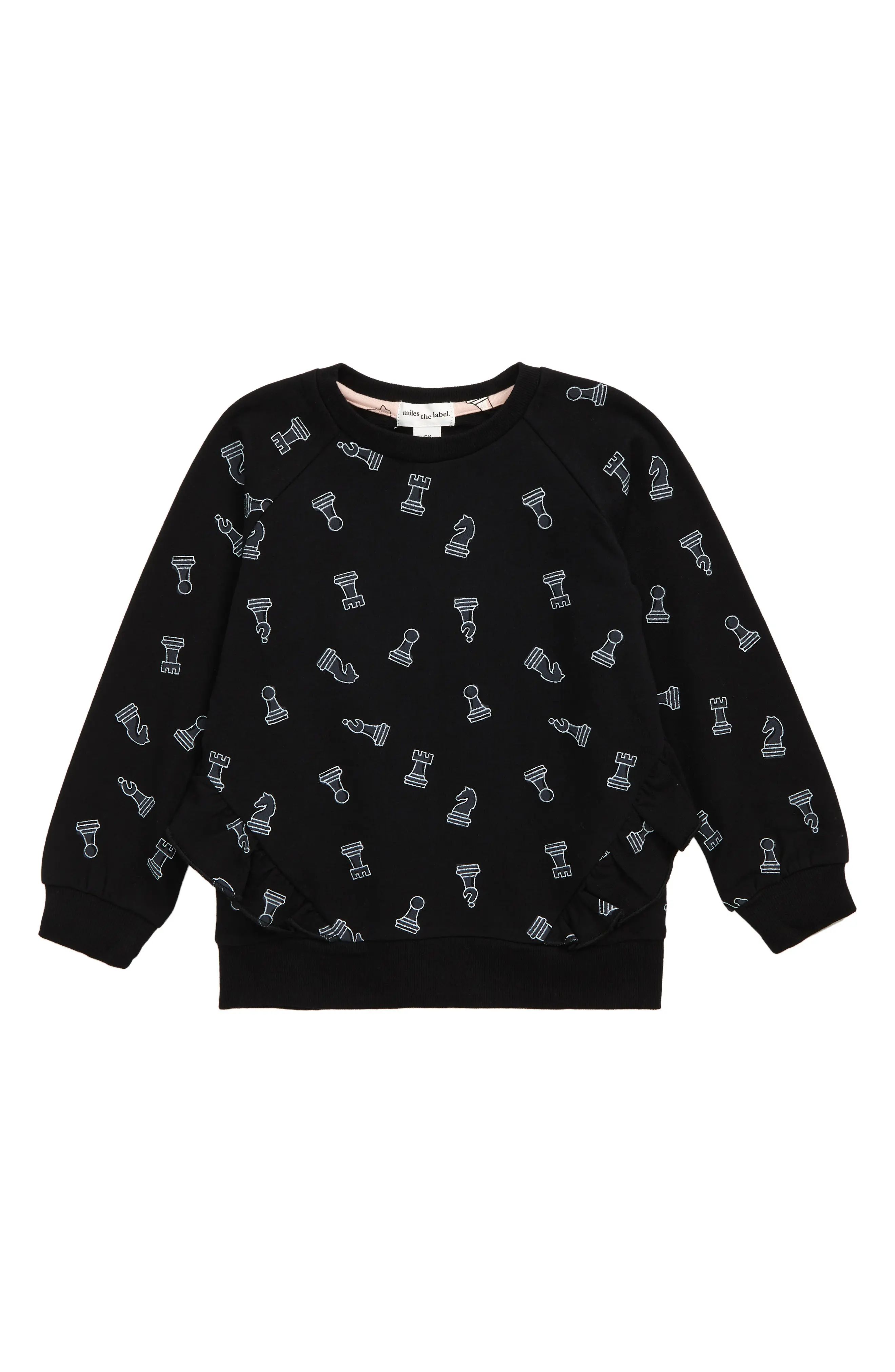 MILES THE LABEL miles Kids' Chess Print Sweatshirt in Black at Nordstrom, Size 6 | Nordstrom