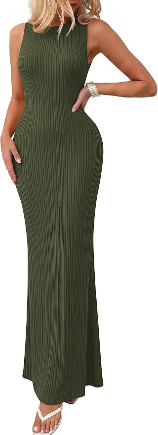 PRETTYGARDEN Women's 2026 Summer Casual Maxi Dresses Ribbed Knit Sleeveless Bodycon Elegant Going... | Amazon (US)
