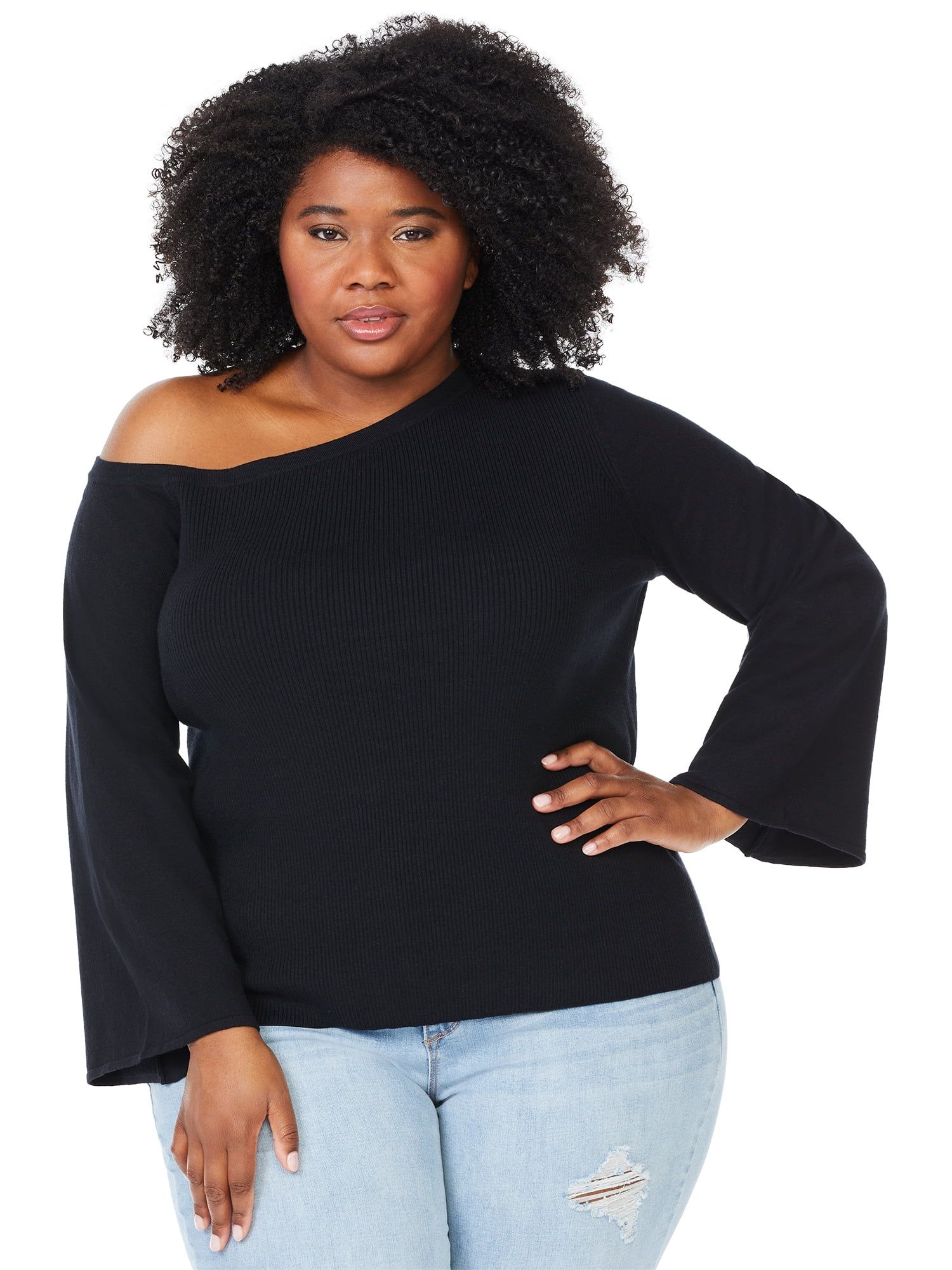 Sofia Jeans by Sofia Vergara Women's Plus Size One-Shoulder Sweater - Walmart.com | Walmart (US)