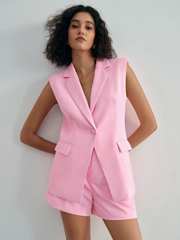 MOTF STUDIO SOLID LAPEL COLLAR FLAP DETAIL WAISTCOAT | SHEIN