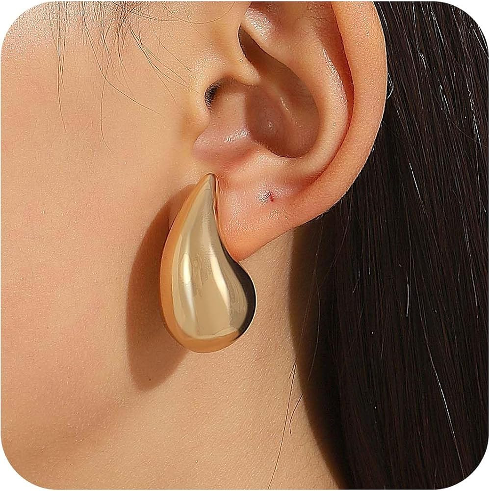 Yienate Boho Drop Earring Gold Large Chunky Hoop Earrings Statement Teardrop Big Thick Dupes Earr... | Amazon (UK)