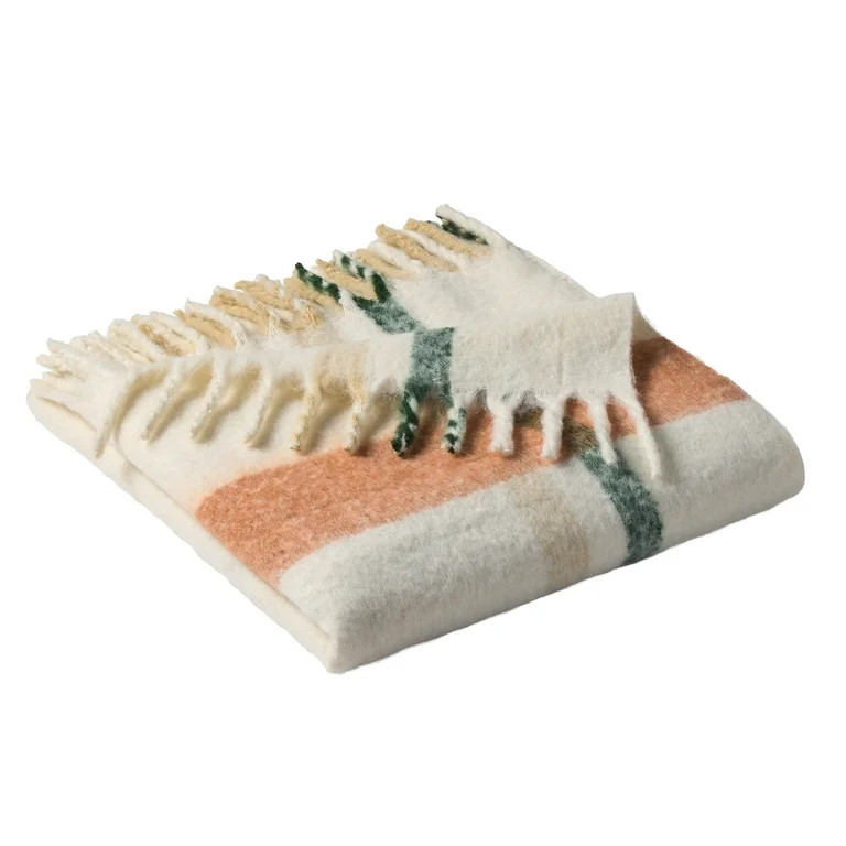 Better Homes & Gardens Faux Mohair Cozy Couch Throw Blanket Ivory Plaid, 50x72" | Walmart (US)