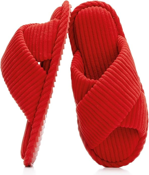 GOEWY Slippers for Women Memory Foam House Bedroom Corduroy Crossbands Open Toe Slides Sandals Sh... | Amazon (US)