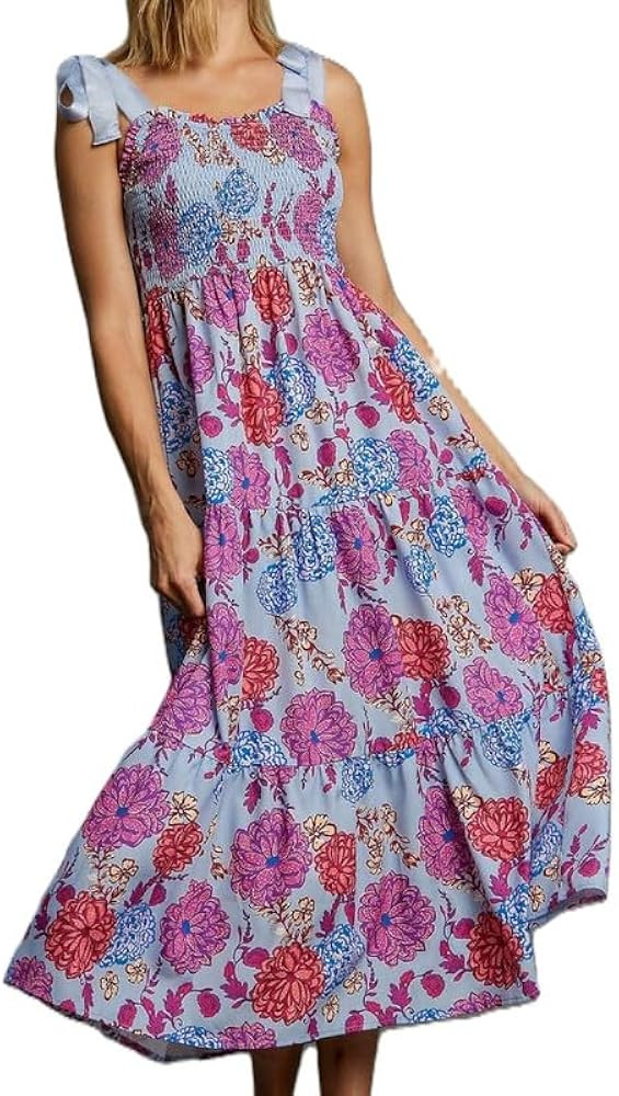 NUFIWI Women Boho Graffiti Cami Long Dress Graphic Spaghetti Strap Flowy Swing Maxi Dress Square ... | Amazon (US)