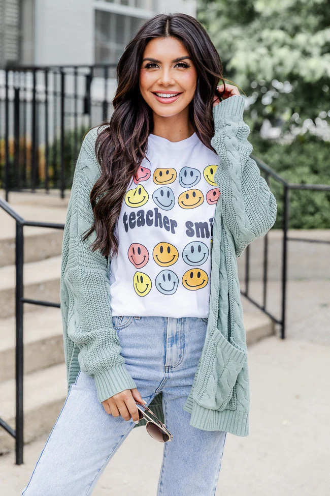 Teacher Smiles White Graphic Tee | Pink Lily