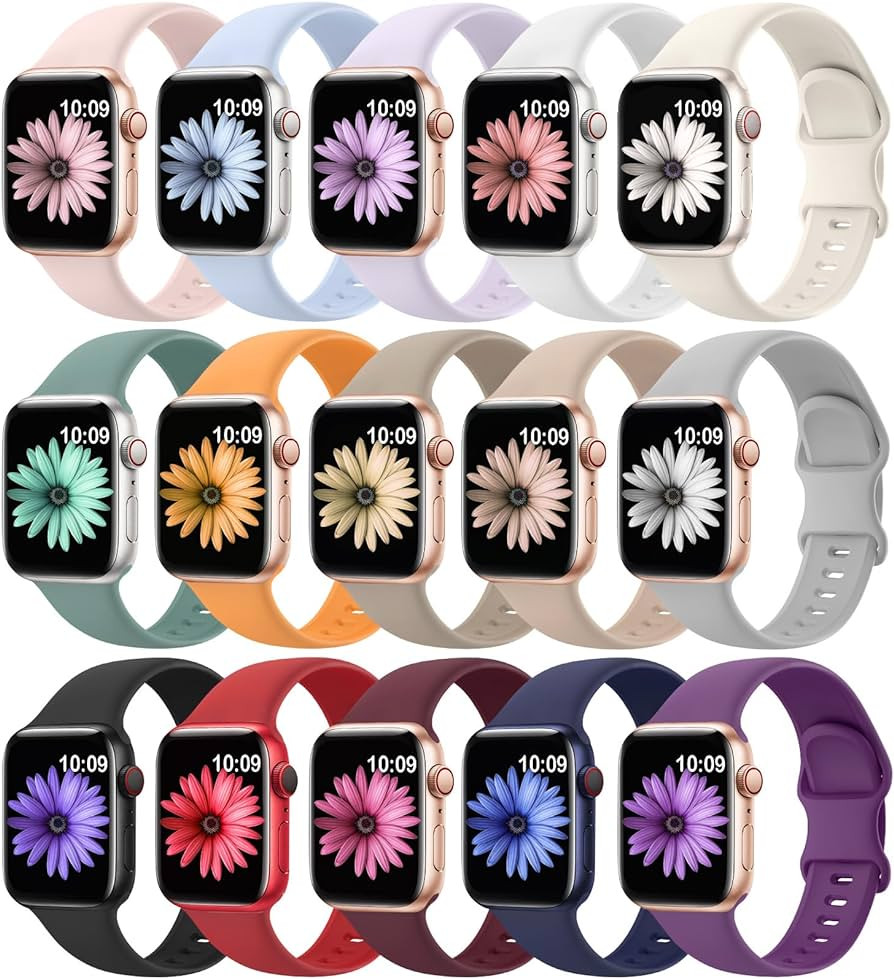 Amazon.com: 15 Pack Soft Silicone Bands Compatible with Apple Watch Band 40mm 41mm 38mm 45mm 44mm... | Amazon (US)