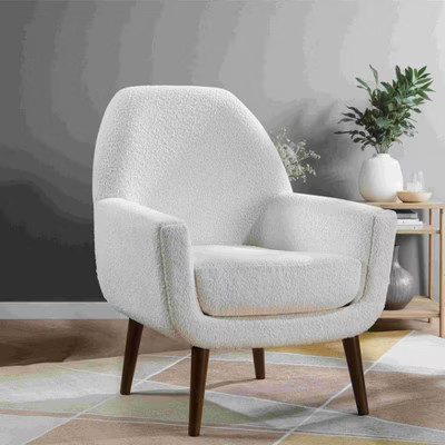 CAVINAS Boucle Accent Chair with Mid-Height Back and Round Leg,Mid-Century Upholstered Living Room Chair,Reading Chairs for Living Room,White | Target