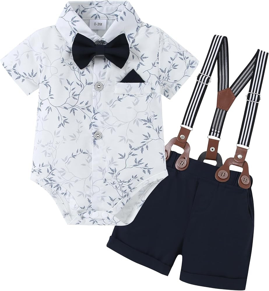 nilikastta Baby Boy Outfits Infant Boys Clothes Dress Shirt/Bowtie/Suspender Shorts Wedding Party... | Amazon (US)