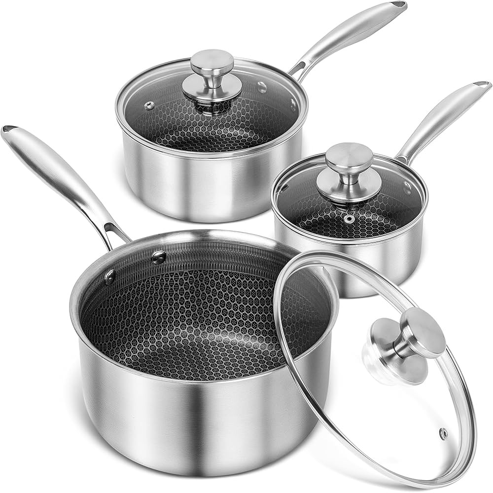 MICHELANGELO Stainless Steel Saucepan Set 1QT & 2QT & 3QT, Premium Triple Ply Sauce Pan with Lid,... | Amazon (US)