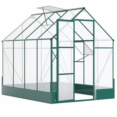8' x 6' Greenhouse for Outdoors, Polycarbonate Greenhouse with Roof Vent and Rain Gutter, Aluminum Walk-in Green House for Outside for Patio | Target
