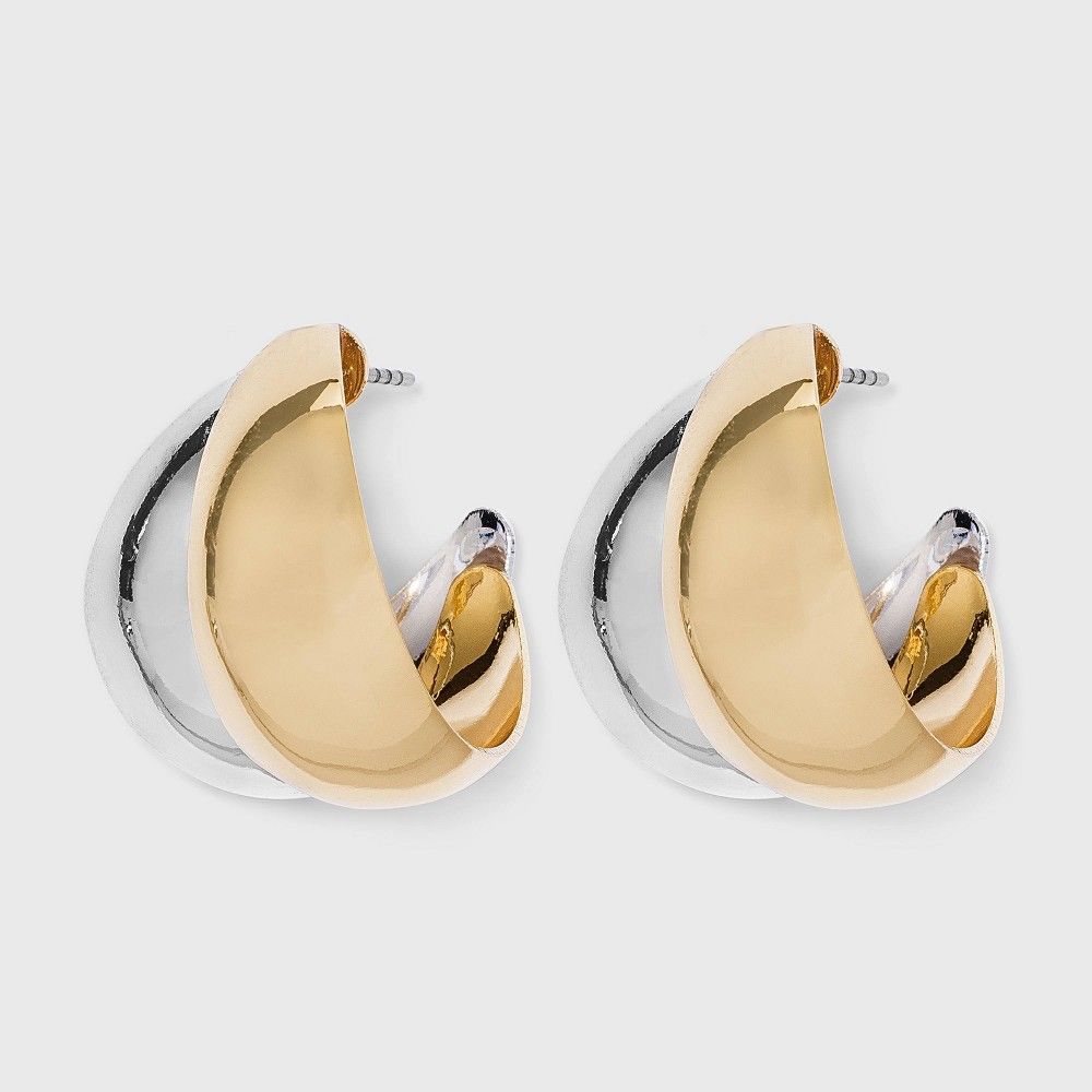 Two-Tone Chunky Hoop Earrings - A New Day , Gold/Nickel/Silver | Target