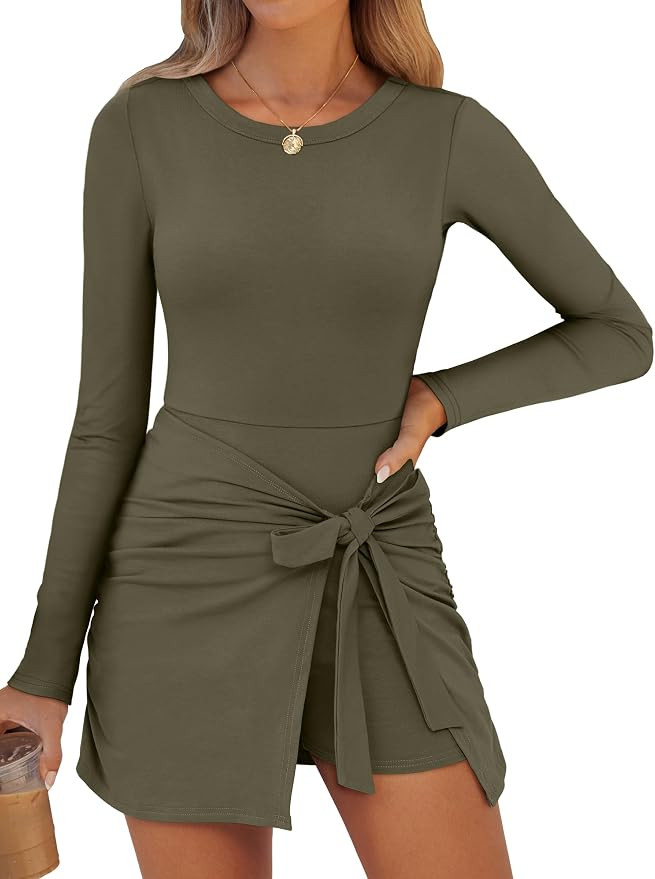 Caracilia Womens Long Sleeve Fall Dress Built in Shorts | Amazon (US)