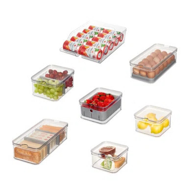 iDesign 7-Piece Recycled Plastic Refrigerator Organizer Bin Set with Lids, Clear/Gray | Wayfair North America