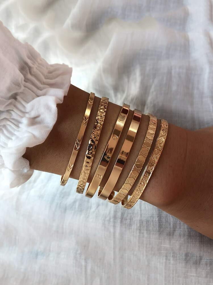 6pcs Textured Metal Bracelet | SHEIN