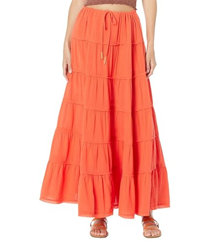 Free People Simply Smitten Maxi Skirt – A-line Silhouette – Stretchable Waist with Drawstring – Frayed Hem Zesty LG (Women's 12) One Size | Amazon (US)