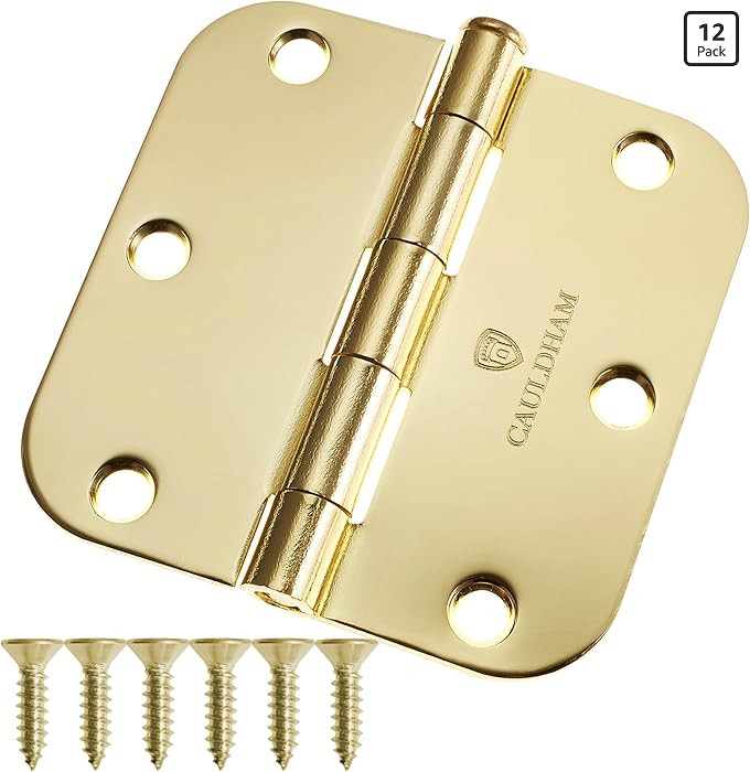 Cauldham (12 Pack) Heavy-Duty 3-1/2" Interior Door Hinges with 5/8" Radius Corners - Brass | Amazon (US)