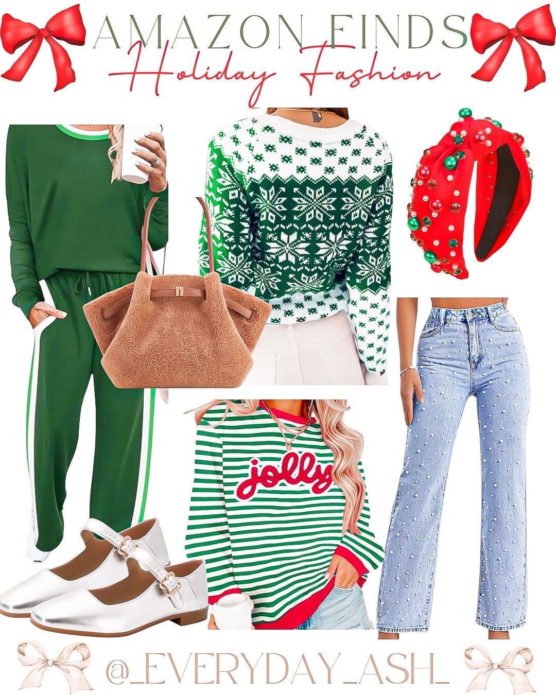 Amazon // Christmas fashion ❤️🎄

Green two piece set, green Christmas sweater, red headband, pearl denim jeans, jolly sweater, ballet flats , gift for her 

#LTKHoliday #LTKGiftGuide #LTKFindsUnder50