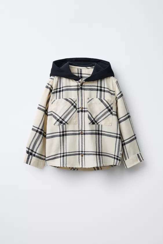 PLAID HOODED FLANNEL SHIRT | Zara US