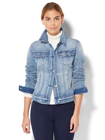 Soho Jeans - Knit Denim Jacket - Light Indigo Wash - New York & Company | New York & Company