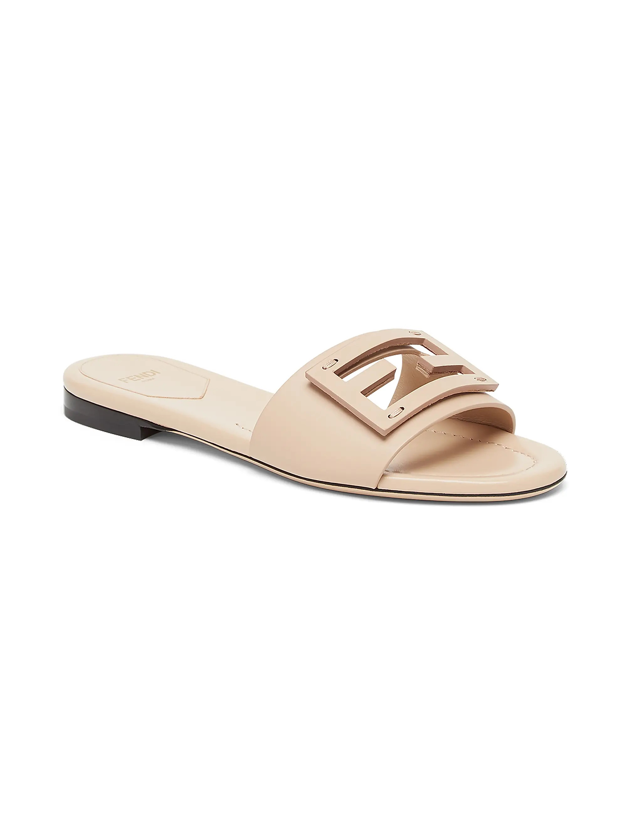 Shop Fendi Logo Leather Slide Sandals | Saks Fifth Avenue | Saks Fifth Avenue