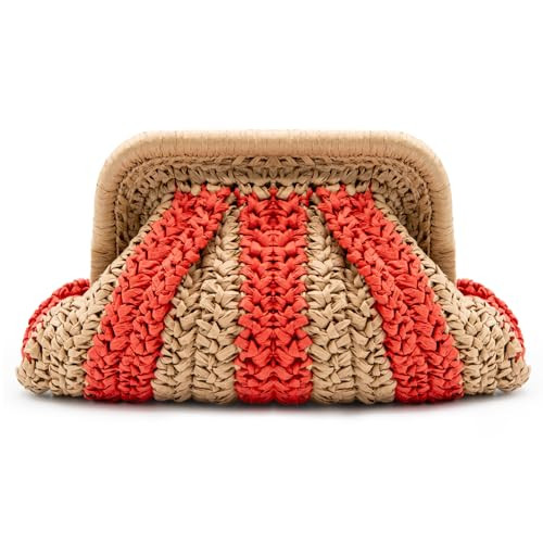 MaijjLyn Colorblock Straw Clutch Purses-Straw Crossbody Bags for Women Woven Purse Straw Beach Handbags Cloud Dumpling Pouch | Amazon (US)