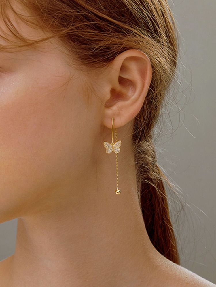 1pair Rhinestone Decor Butterfly Drop Earrings | SHEIN