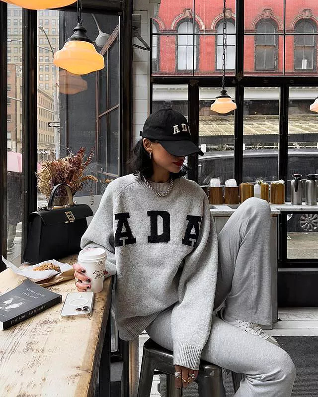 ADA Oversized Knit Sweatshirt - Light Grey Melange | Adanola UK