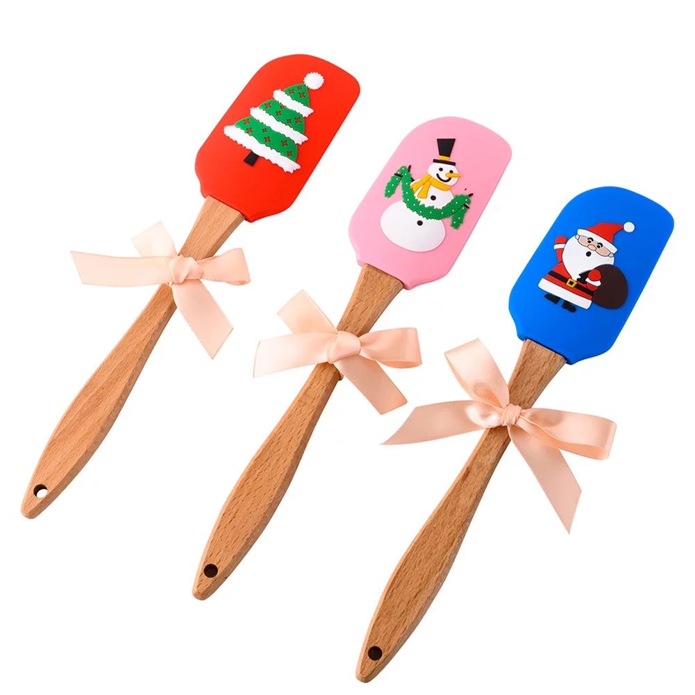 3PCS Silicone Spatula Kitchen Christmas Cake Decoration With Cute Wooden Handle Snowman Christmas... | Walmart (US)