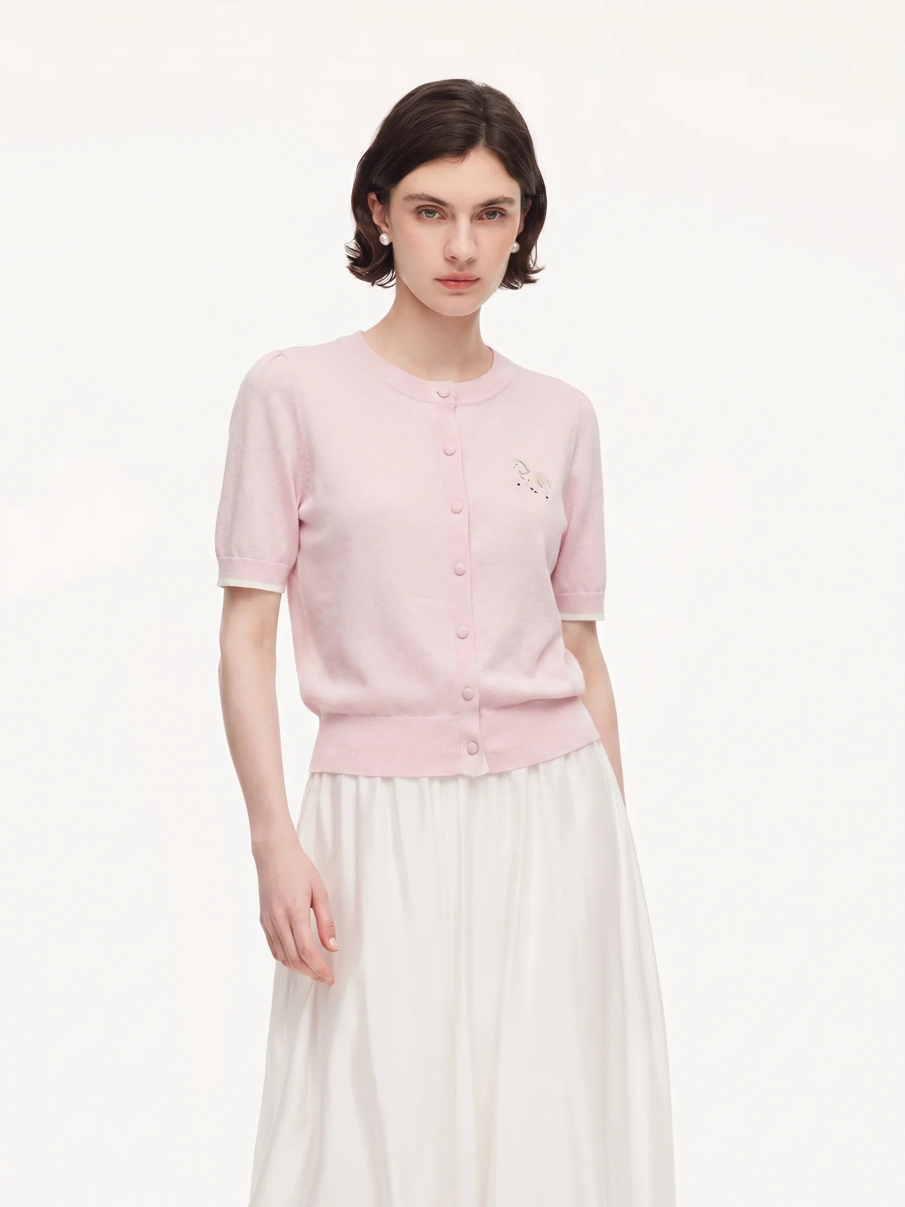 Tencel Blend Pony Embroidered Women Cardigan | GOELIA