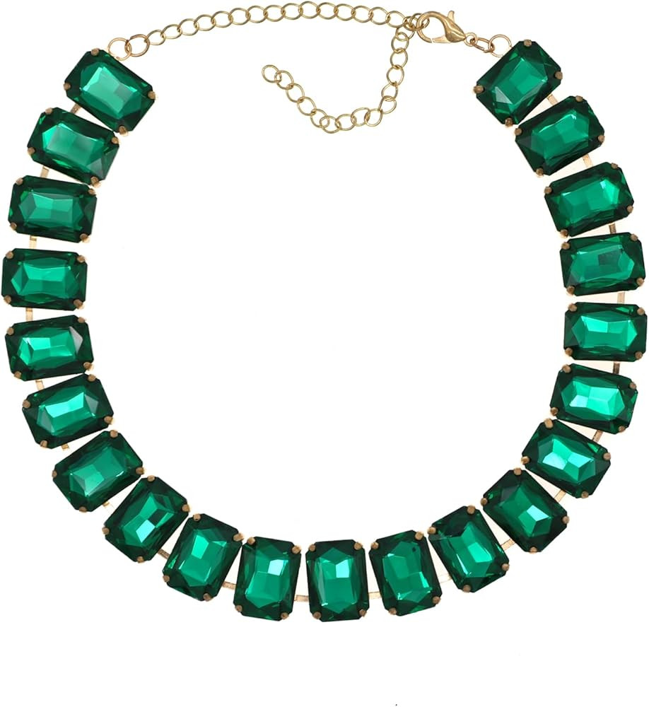 Crystal Rhinestone Choker Collar Necklace For Women Colorful Gemstones Neck Chain Trendy Sparkly ... | Amazon (US)
