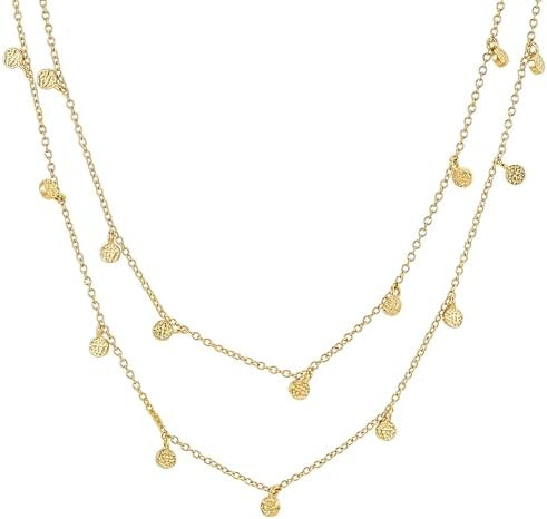 Double Layer Gold Necklace for Women – Dainty 18K Gold Plated Tarnish Resistant Adjustable Chai... | Amazon (US)