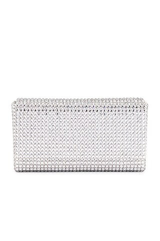 AMINA MUADDI Superamini Paloma Satin Clutch in Light Grey, Dusty Pink Delite, & White Crystals | ... | FWRD 