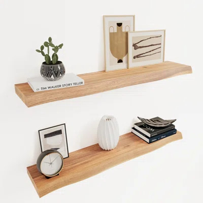 2 Pieces Acacia Solid Wood Live Edge Floating Shelves for Kitchen Wall Decor, Kitchen, Bathroom, Workspace | Wayfair North America