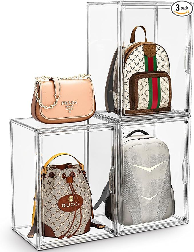 MSHOMELY Purse Storage Organizer for Closet 3 Packs Clear Handbag Storage Organizer Acrylic Displ... | Amazon (US)