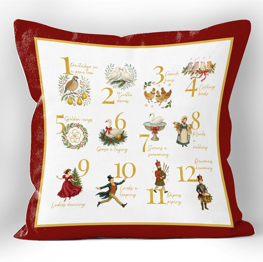 XUISWELL914 Farmhouse Vintage 12 Days of Christmas Pillow Covers 18x18, Farmhouse Classic Christm... | Amazon (US)
