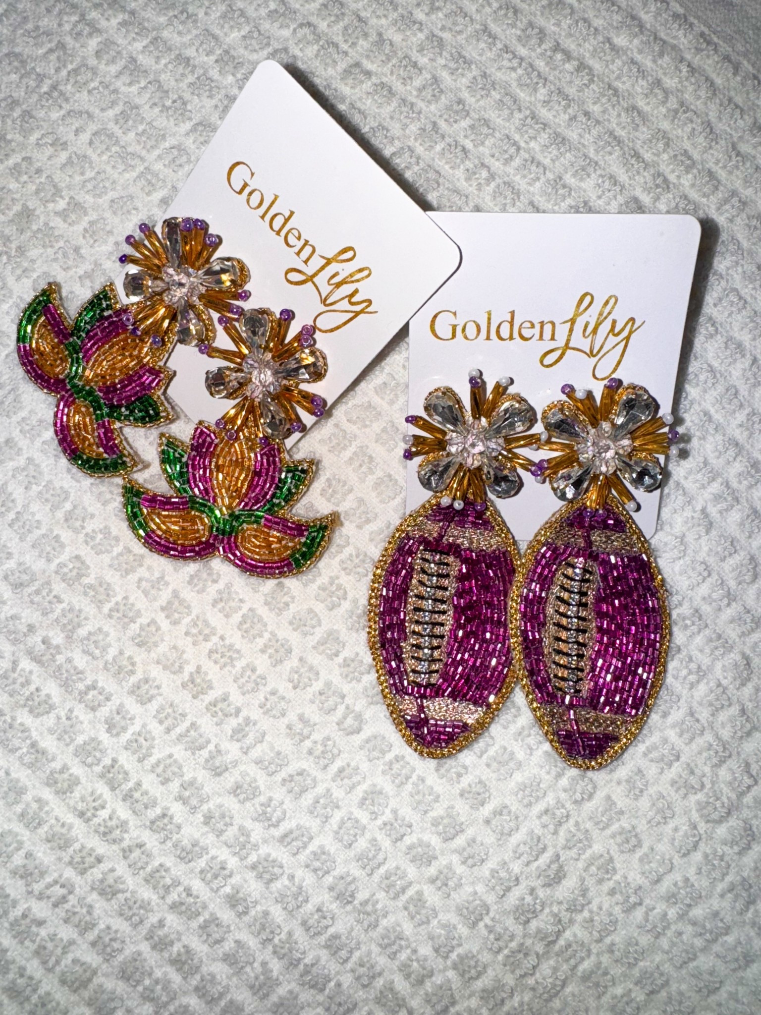Beaded Mardi Gras earrings. Beaded football earrings. Mardi Gras accessories. LSU football earrings. Gameday earrings.

#LTKSeasonal #LTKValentine #LTKootd