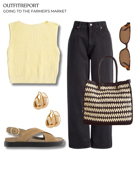Summer spring outfit tote handbag sandals yellow crochet
Top and black denim jeans 

#LTKstyletip #LTKitbag #LTKshoecrush