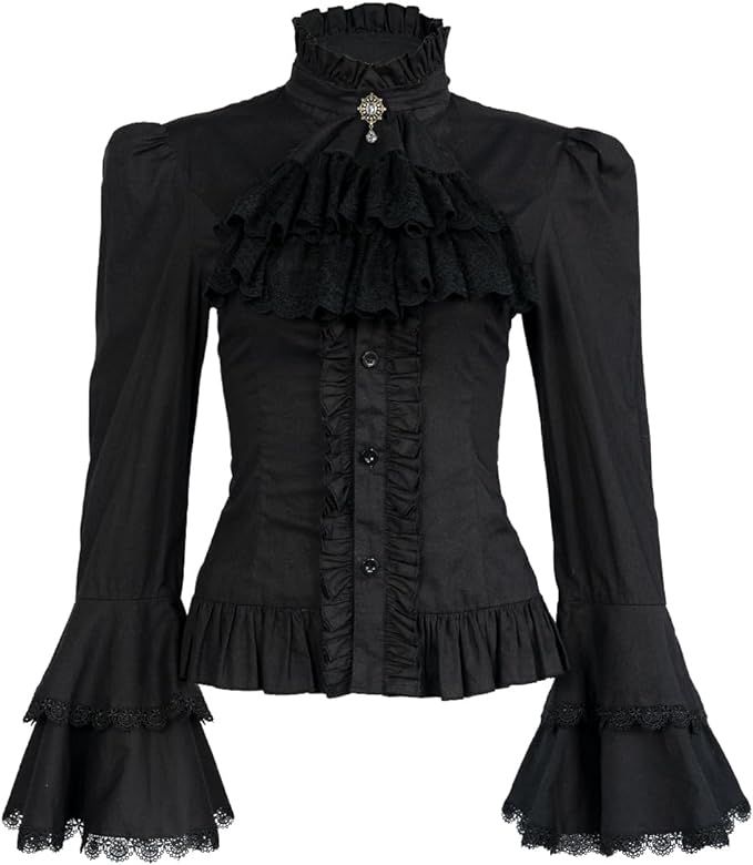 Victorian Blouse Womens Gothic Pirate Shirt Vintage Long Sleeve Lotus Ruffle Tops | Amazon (US)