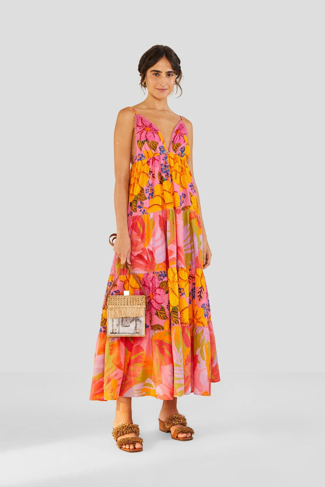 mixed pink prints maxi dress | FarmRio (US)