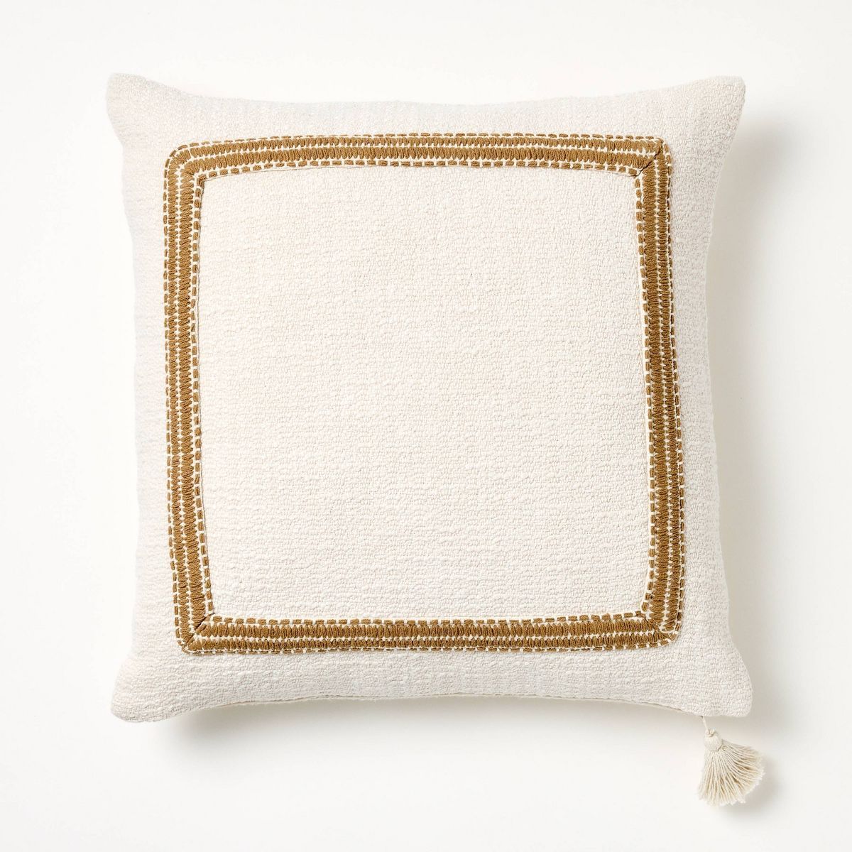 Embroidered Frame Square Throw Pillow Cream/Dark Tan - Threshold™ designed with Studio McGee | Target