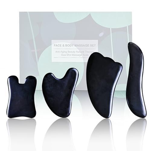 Rena Chris Guasha Massage Tool, 4 Pcs Gua Sha Facial Tool, Guasha Board for SPA Acupuncture Therapy Trigger Point Treatment, Gua Sha Scraping Massage Tool（Black） | Amazon (US)
