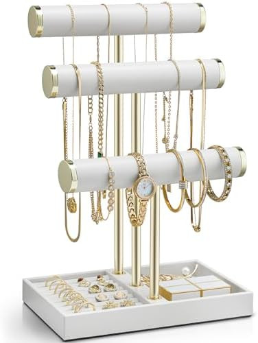 Vlando 3 Tier Bracelet Holder Organizer with Tray - Leather Jewelry Stand Organizer for Women - J... | Amazon (US)