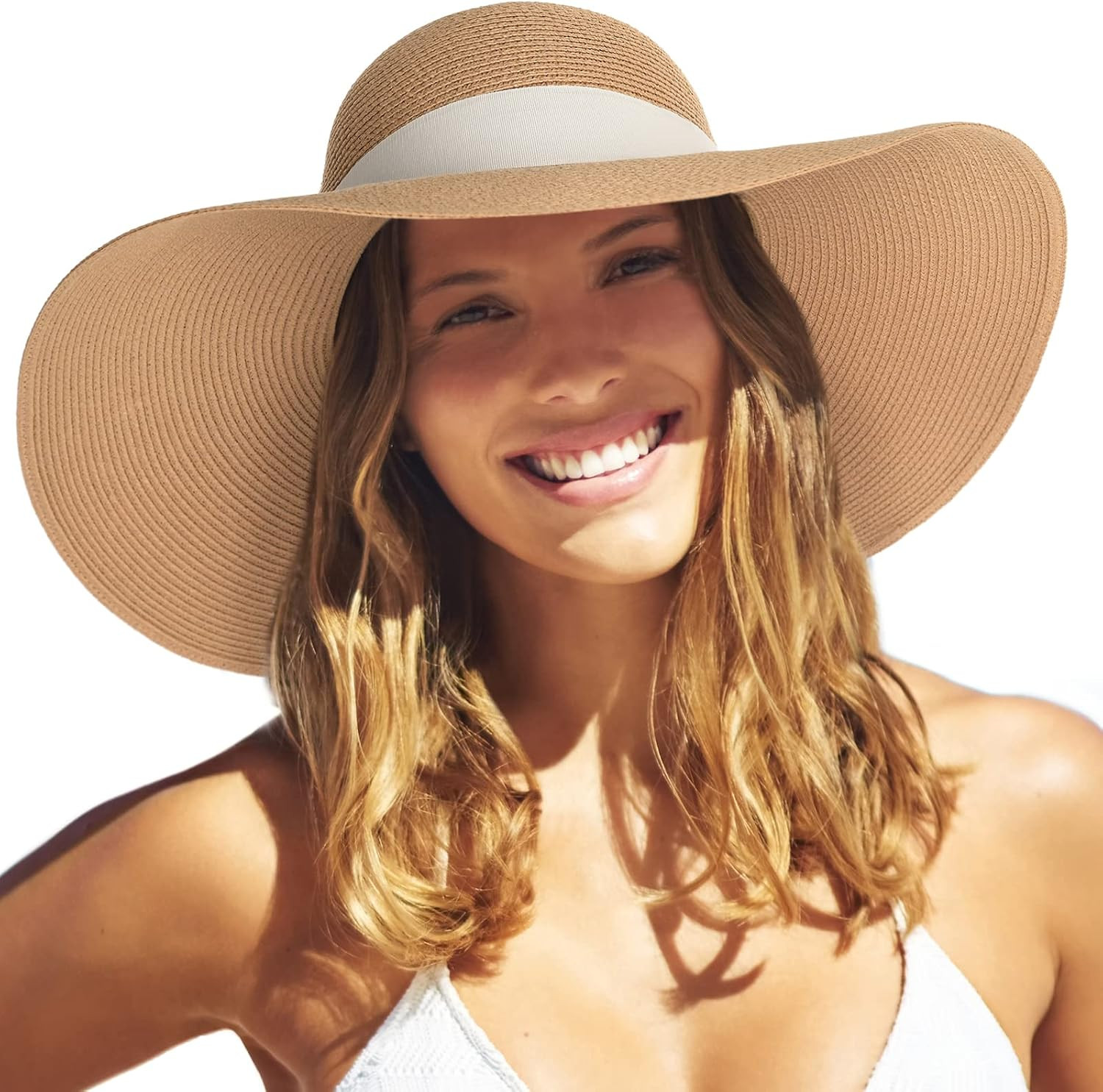 Womens Sun Straw Hat Wide Brim UPF 50 Summer Hat Foldable Roll up Floppy Beach Hats for Women | Amazon (US)