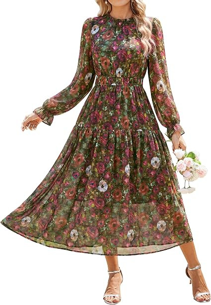 GRACE KARIN Women's Floral Long Sleeve Fall Wedding Guest Maxi Dress | Amazon (US)