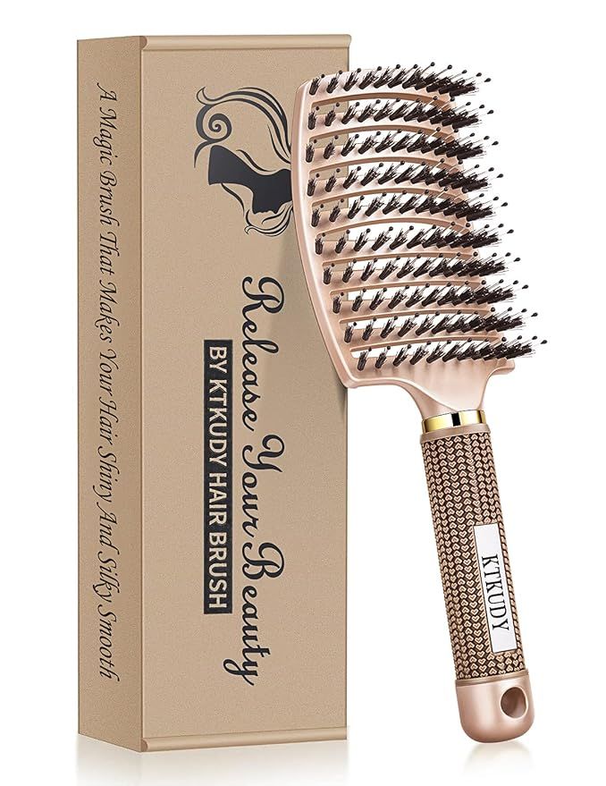 KTKUDY Detangling Brush Getting Knots Out without Pain - Boar Bristles Hair Brush Make Hair Shiny... | Amazon (US)