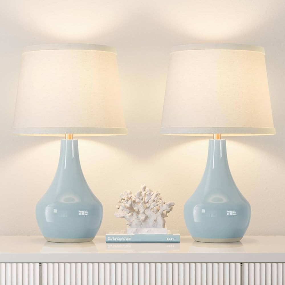 Seealle 19.4" Modern Ceramic Table Lamps for Night Stands - Bedside Lamps Set of 2 for Nightstand... | Amazon (US)