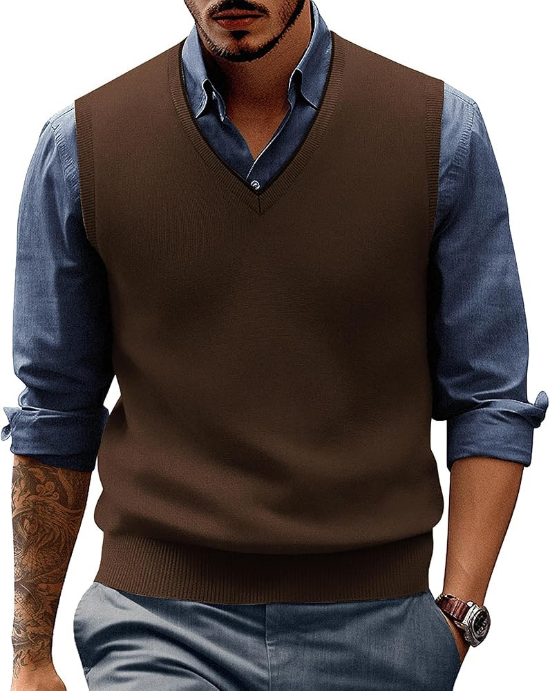 PJ PAUL JONES Mens Sweater Vest Wool Blended Knitted Vest Sweaters V-Neck Sleeveless Pullover Ves... | Amazon (US)
